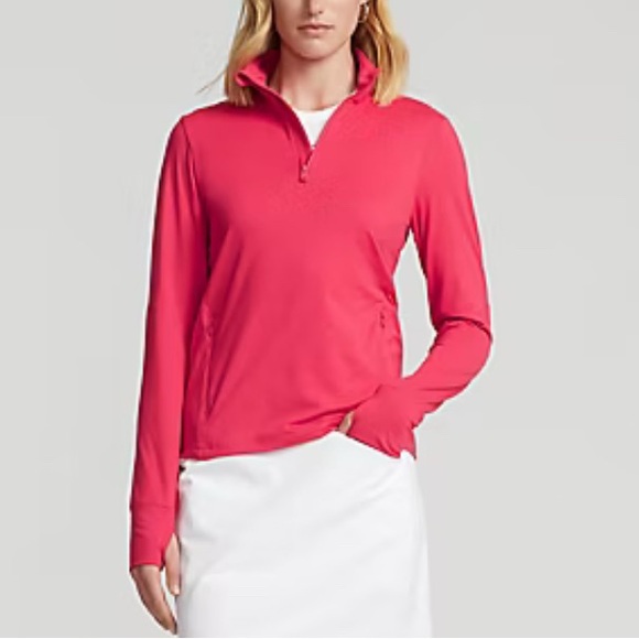 RLX Golf Ralph Lauren Women Red Stretch Jersey Quarter-Zip Pullover Size S NEW - Picture 1 of 14